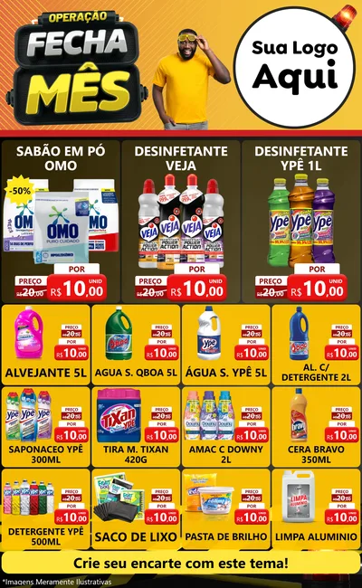 Modelo de Encarte para Encarte Grande com o tema Operação Fecha Mês para Produtos de Limpeza