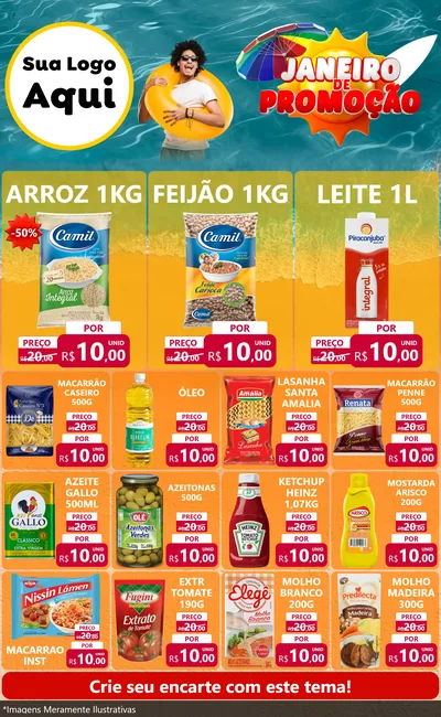 Modelo de Encarte para Encarte Grande com o tema Janeiro de Promoção para Supermercado