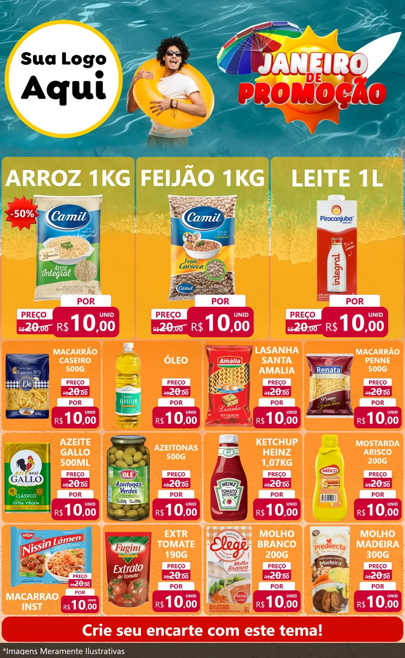 Modelo de Encarte para Encarte Grande com o tema Janeiro de Promoção para Supermercado