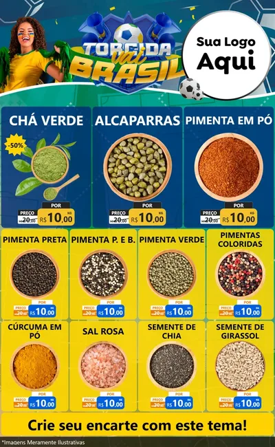 Modelo de Encarte para Encarte Grande com o tema Torcida Vai Brasil - Copa para Produtos Naturais