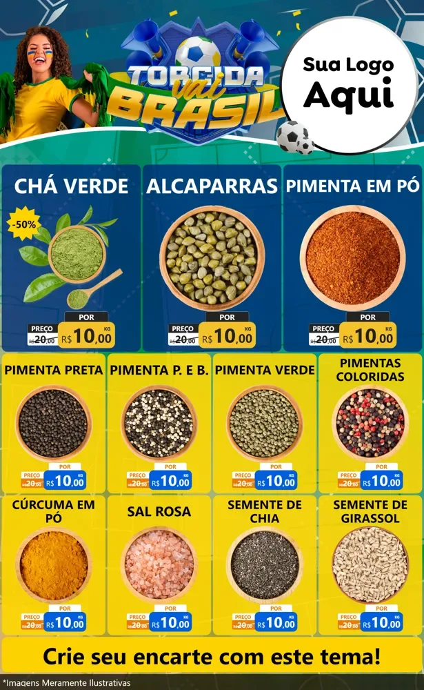 Modelo de Encarte para Encarte Grande com o tema Torcida Vai Brasil - Copa para Produtos Naturais