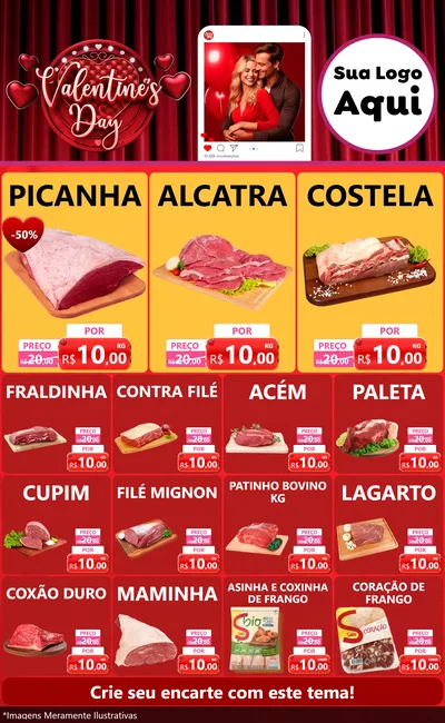 Modelo de Encarte para Encarte Grande com o tema Valentine's Day para Açougue