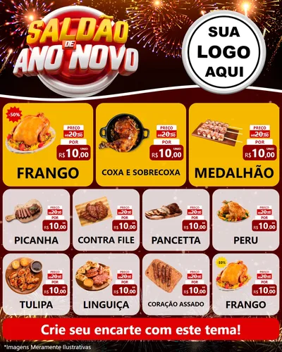 Modelo de Rede Social para Feed Instagram com o tema Saldão de Ano Novo para Assados