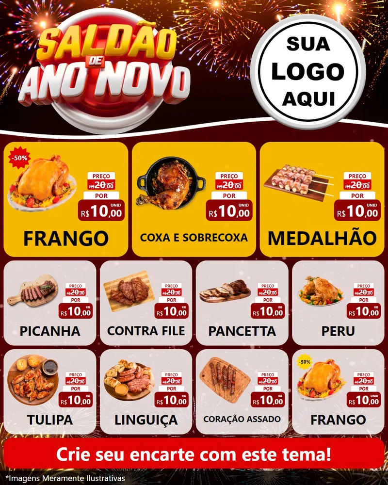 Modelo de Rede Social para Feed Instagram com o tema Saldão de Ano Novo para Assados