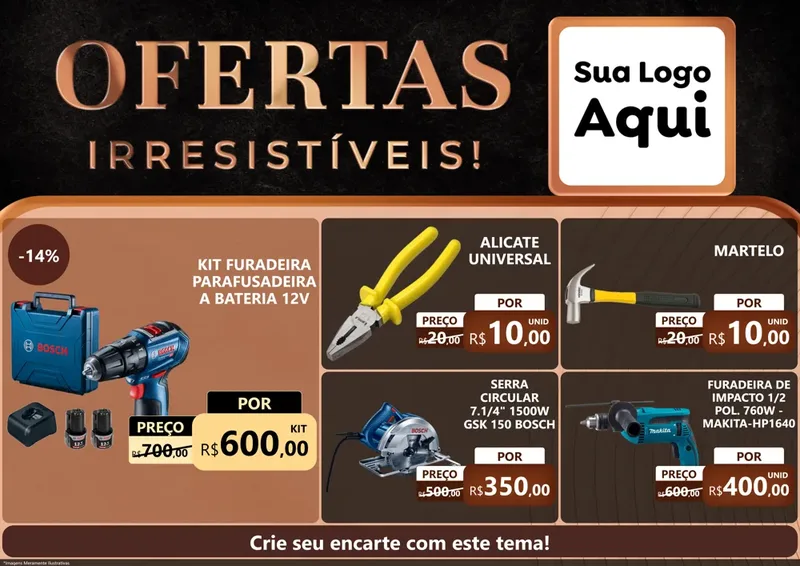 Modelo de Encarte para Encarte A4 Horizontal com o tema Ofertas Irresistíveis! para Maquinas e Ferramentas