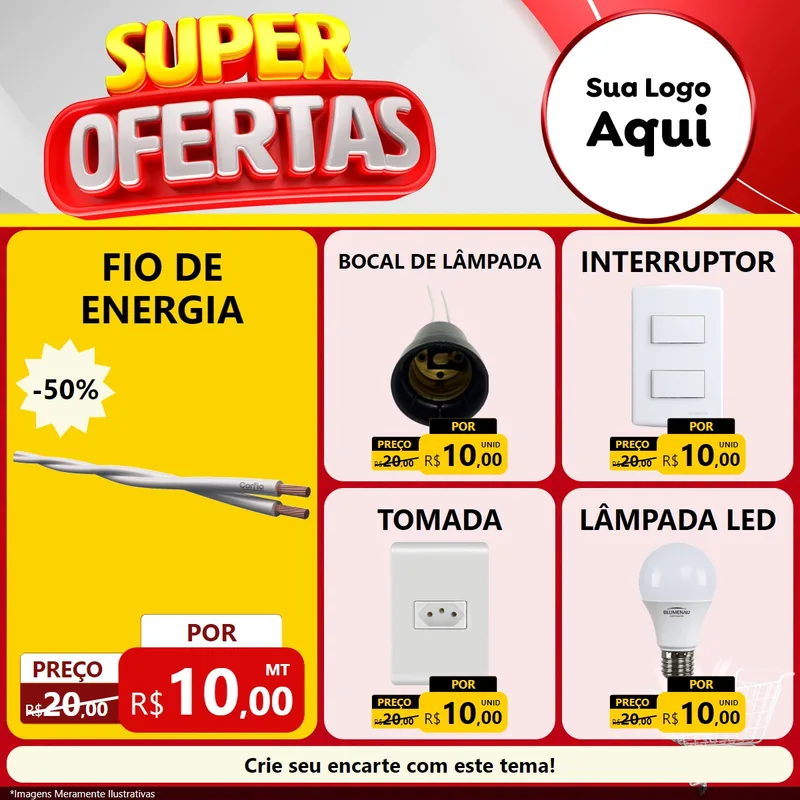 Modelo de Rede Social para Feed Facebook com o tema Super Ofertas para Materiais Elétricos