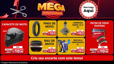 Modelo de TV para TV Horizontal com o tema Mega Reinauguração para Moto peças