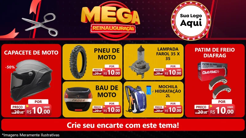 Modelo de TV para TV Horizontal com o tema Mega Reinauguração para Moto peças