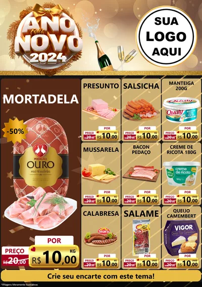 Modelo de Encarte para Encarte A4 Vertical com o tema Feliz Ano Novo 2027 para Frios e Laticínios