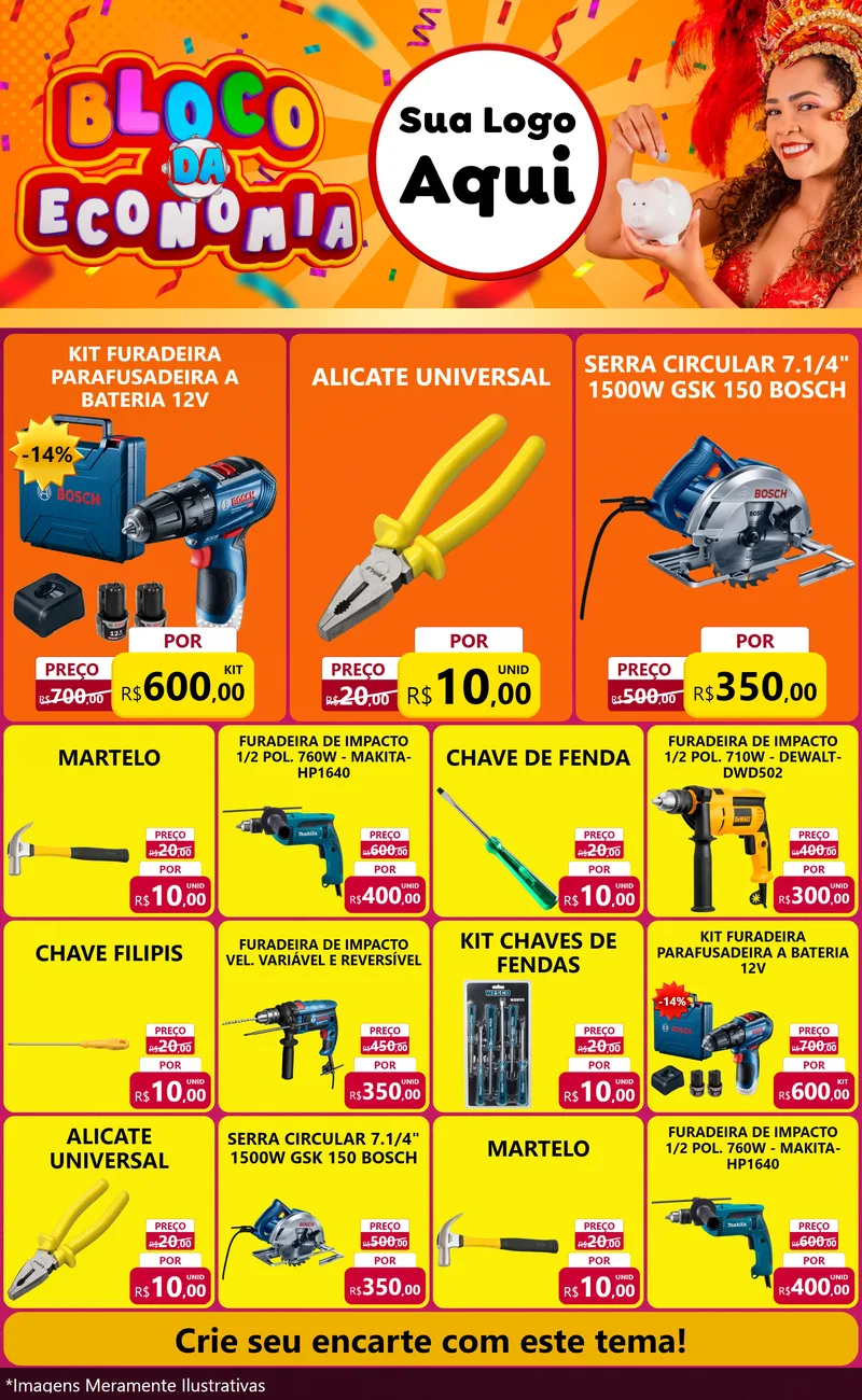 Modelo de Encarte para Encarte Grande com o tema Bloco da Economia para Maquinas e Ferramentas