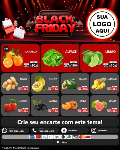 Modelo de Rede Social para Feed Instagram com o tema Black Friday para Hortifrúti
