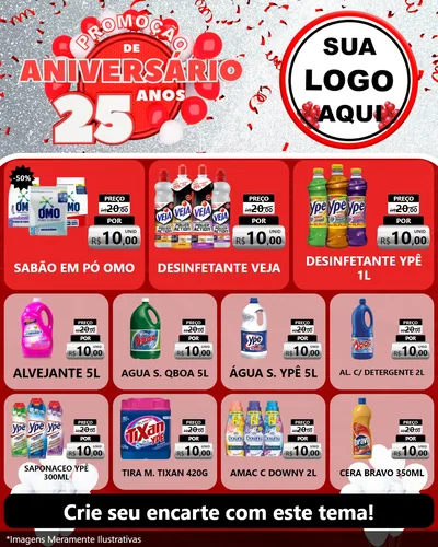 Modelo de Rede Social para Feed Instagram com o tema Promoção de Aniversário - 25Anos para Produtos de Limpeza