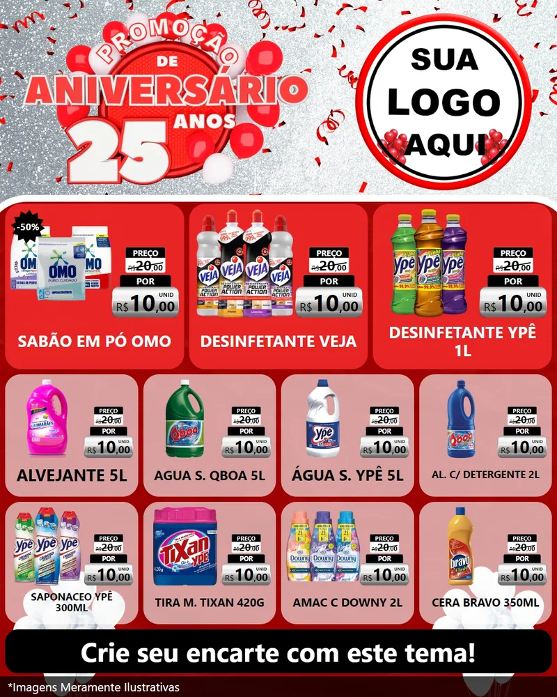 Modelo de Rede Social para Feed Instagram com o tema Promoção de Aniversário - 25Anos para Produtos de Limpeza