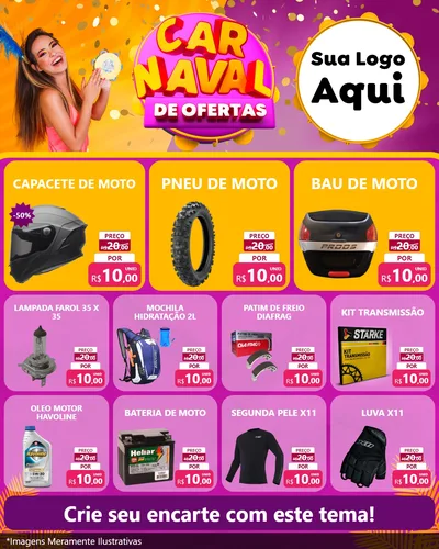 Modelo de Rede Social para Feed Instagram com o tema Carnaval de Ofertas para Moto peças