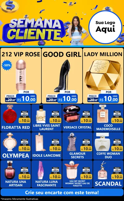 Modelo de Encarte para Encarte Grande com o tema Semana do Cliente para Perfumes