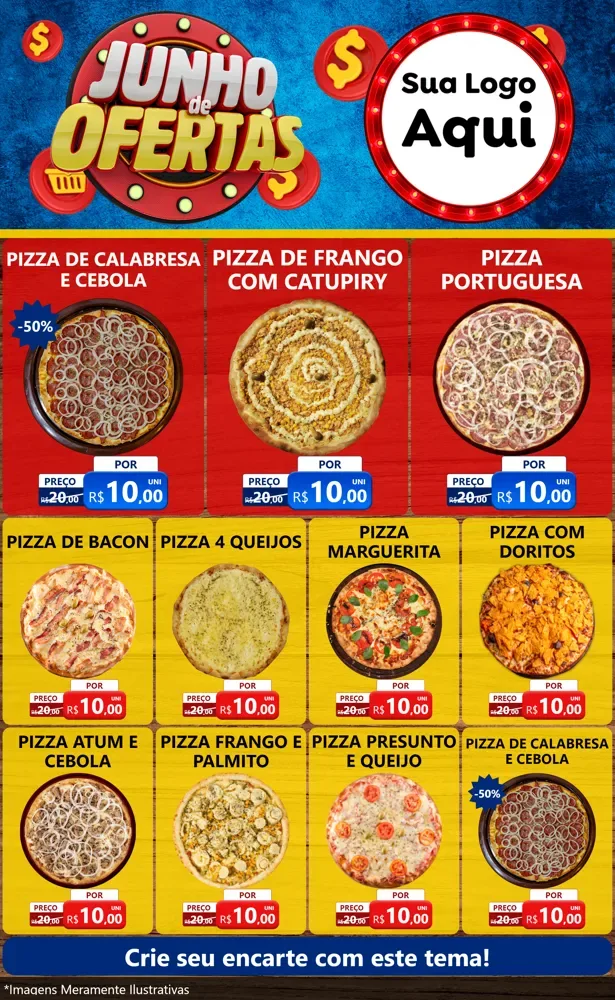 Modelo de Encarte para Encarte Grande com o tema Junho de Ofertas para Pizzaria