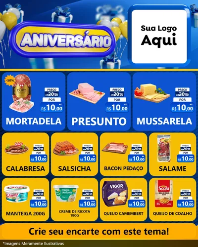 Modelo de Rede Social para Feed Instagram com o tema Aniversário para Frios e Laticínios