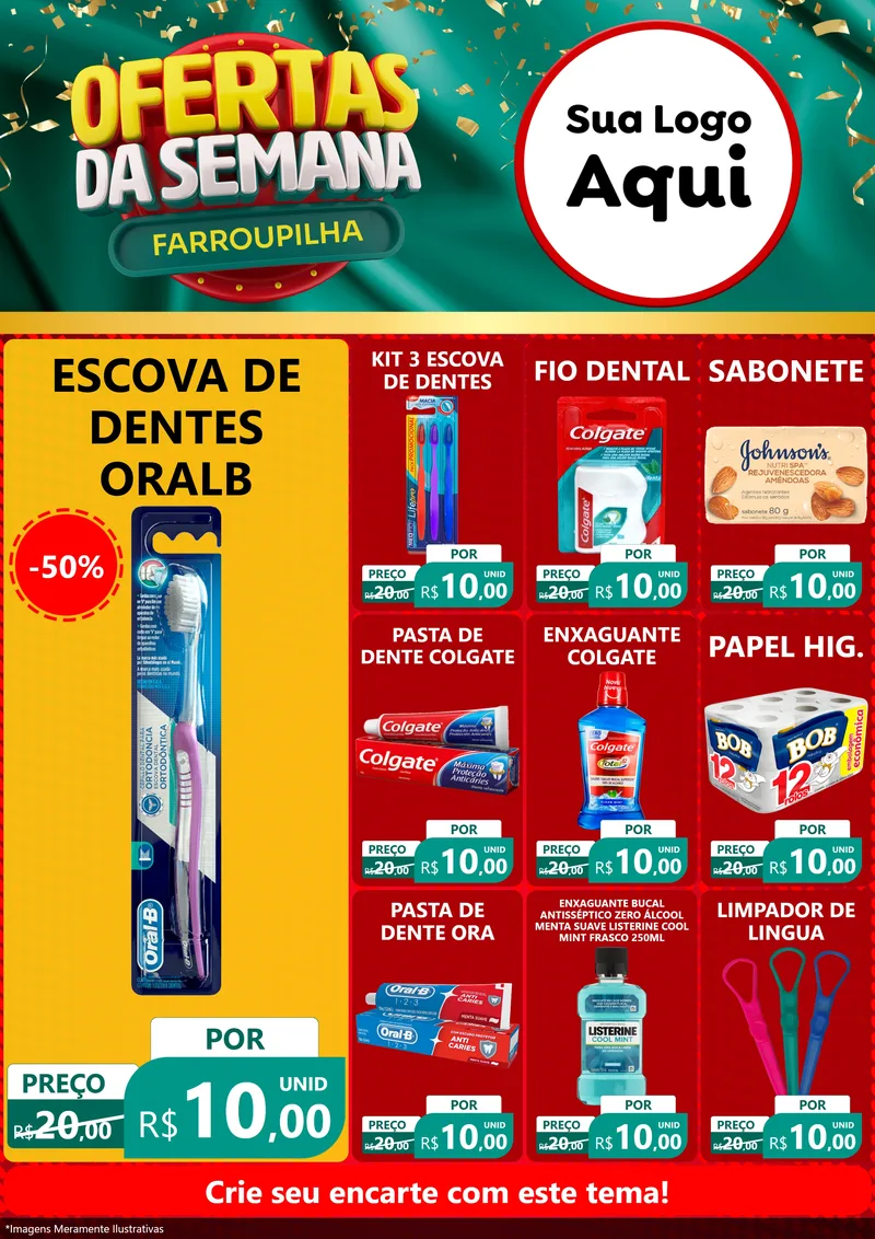Modelo de Encarte para Encarte A4 Vertical com o tema Ofertas da Semana Farroupilha para Higiene Pessoal