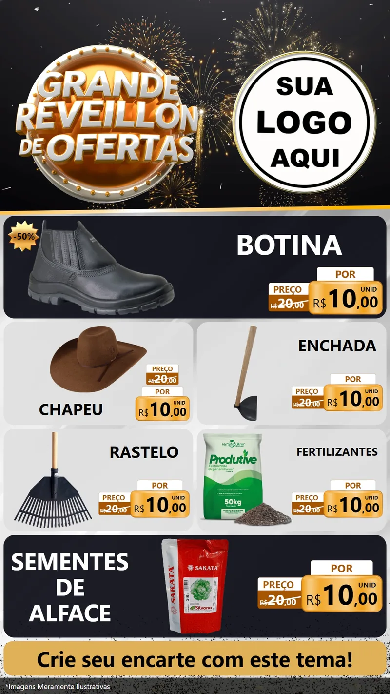 Modelo de TV para TV Vertical com o tema Grande Réveillon de Ofertas para Agropecuária