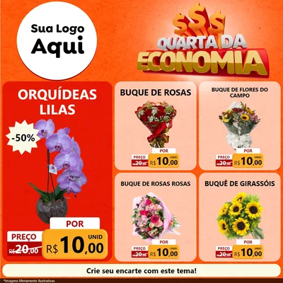 Modelo de Rede Social para Feed Facebook com o tema Quarta da Economia para Floricultura e jardim