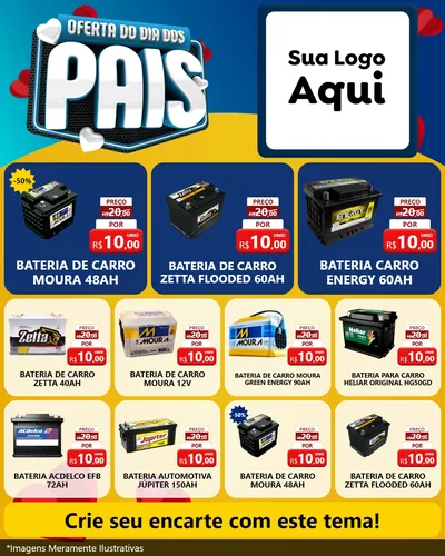Modelo de Rede Social para Feed Instagram com o tema Oferta Do Dia Dos Pais para Baterias Elétricas