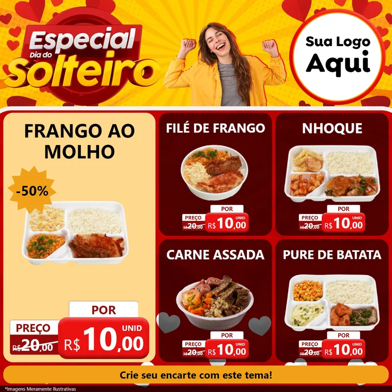 Modelo de Rede Social para Feed Facebook com o tema Especial Dia do Solteiro para Restaurante