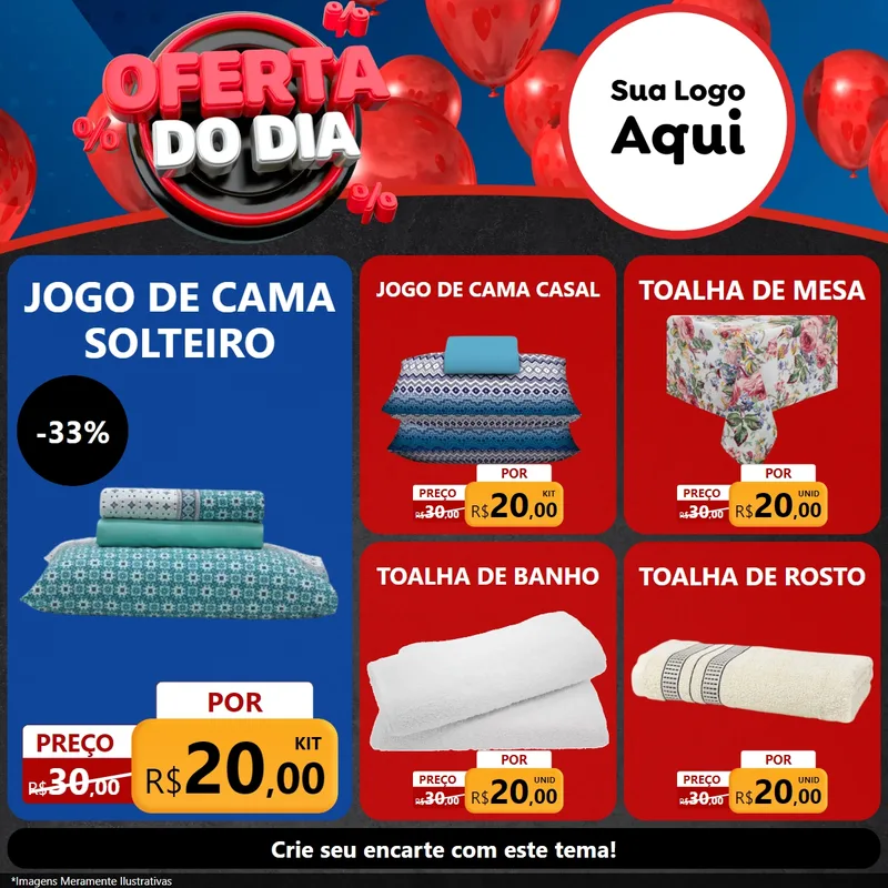 Modelo de Rede Social para Feed Facebook com o tema Oferta do Dia para Cama, Mesa e Banho
