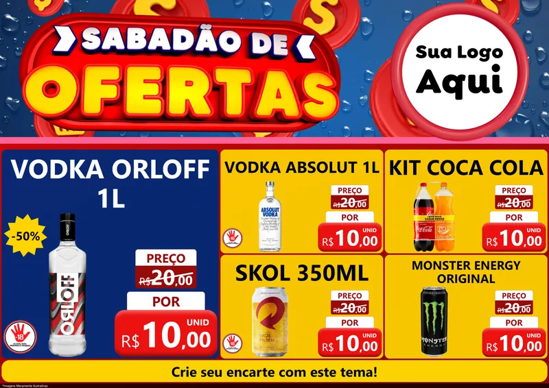 Modelo de Encarte para Encarte A4 Horizontal com o tema Sabadão de Ofertas para Distribuidora de bebidas