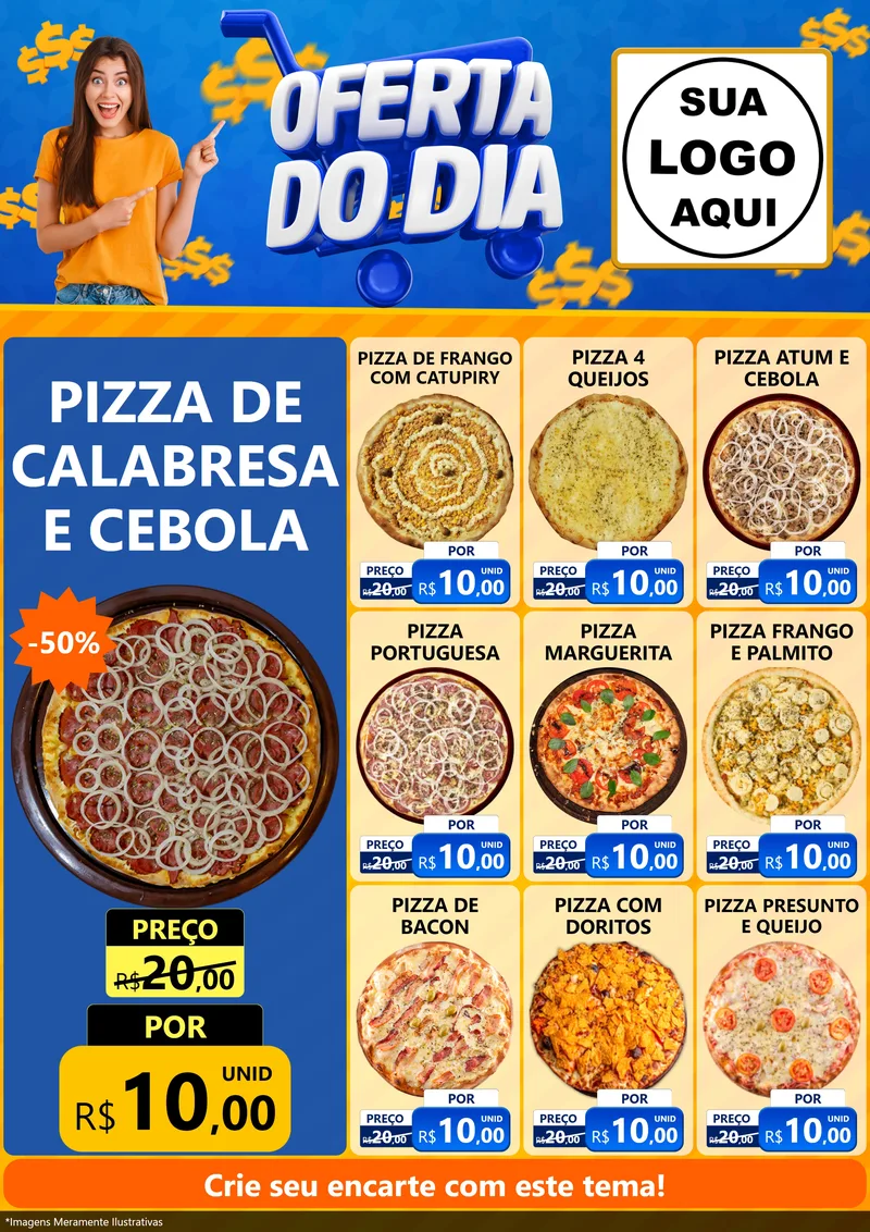 Modelo de Encarte para Encarte A4 Vertical com o tema Oferta do Dia para Pizzaria
