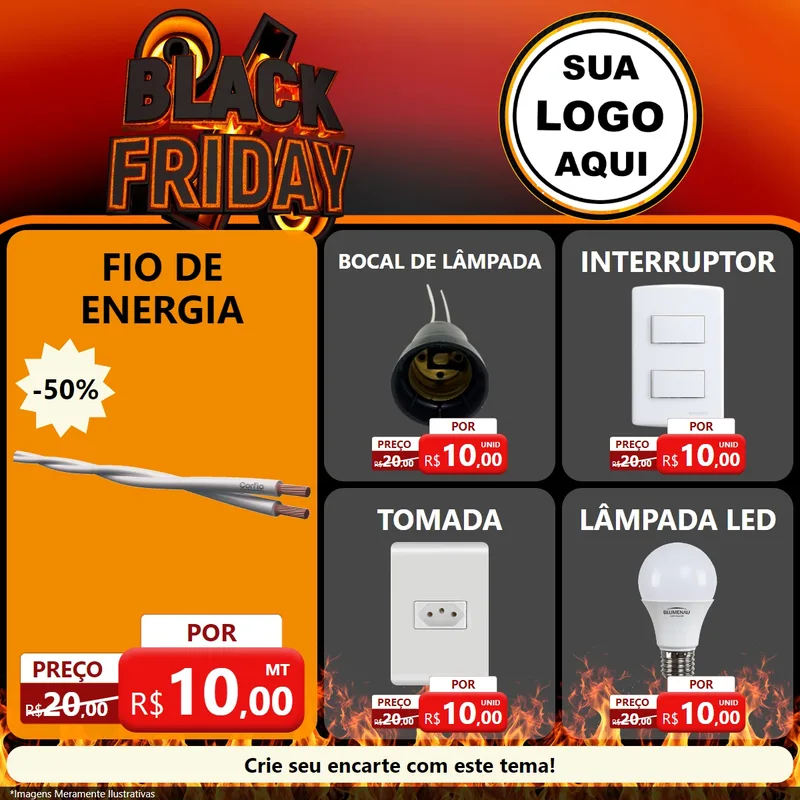 Modelo de Rede Social para Feed Facebook com o tema Black Friday para Materiais Elétricos