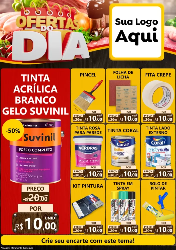 Modelo de Encarte para Encarte A4 Vertical com o tema Ofertas do Dia para Tintas e Ferramentas