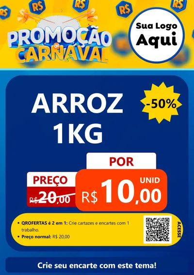Modelo de Cartaz para Cartaz A4 Vertical com o tema Promoção de Carnaval para Supermercado