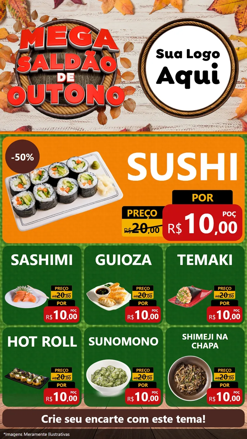 Modelo de Rede Social para Stories com o tema Mega Saldão de Outono para Comida japonesa