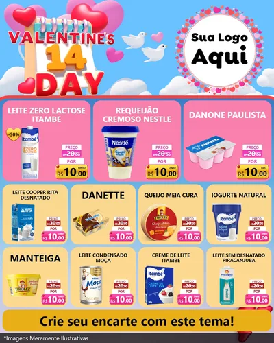Modelo de Rede Social para Feed Instagram com o tema Valentine's Day para Frios e Laticínios