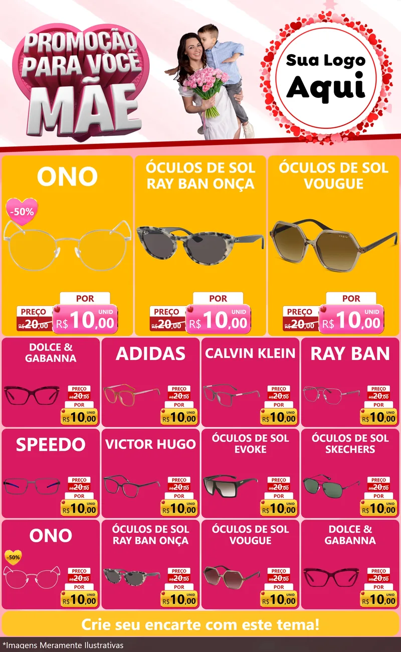 Modelo de Encarte para Encarte Grande com o tema Promoção Para Você Mãe para Óticas