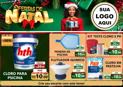 Modelo de Encarte para Encarte A4 Horizontal com o tema Ofertas de Natal para Produtos para Piscina