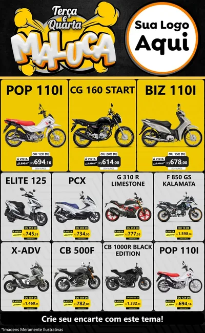 Modelo de Encarte para Encarte Grande com o tema Terça e Quarta Maluca para Concessionaria de Motos