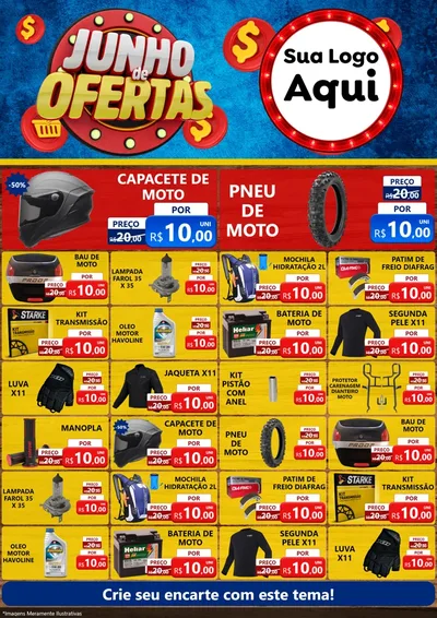 Modelo de Encarte para Encarte A4 Vertical com o tema Junho de Ofertas para Moto peças