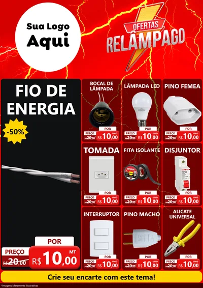 Modelo de Encarte para Encarte A4 Vertical com o tema Ofertas Relâmpago para Materiais Elétricos