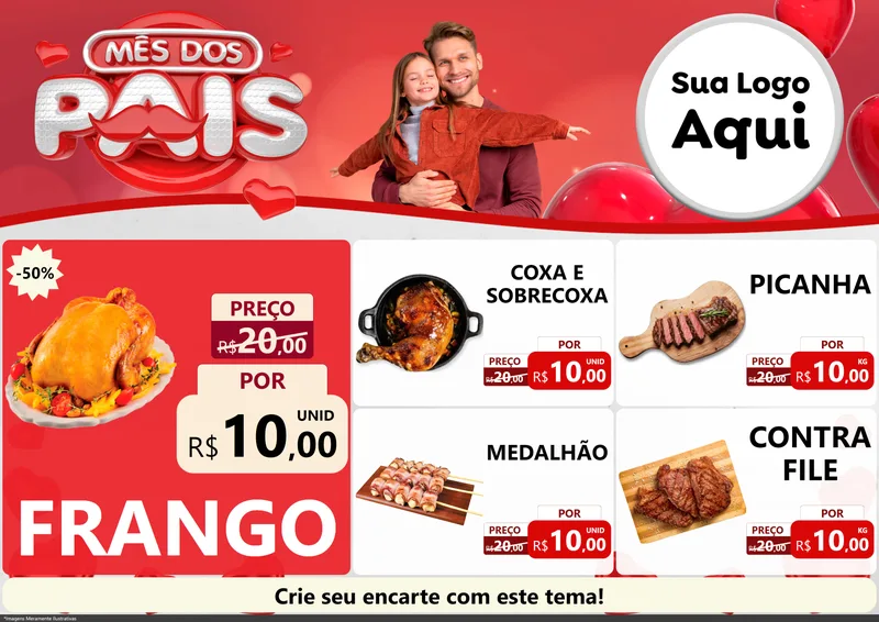Modelo de Encarte para Encarte A4 Horizontal com o tema Mês dos Pais para Assados