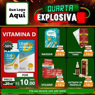 Modelo de Rede Social para Feed Facebook com o tema Quarta Explosiva para Farmácia