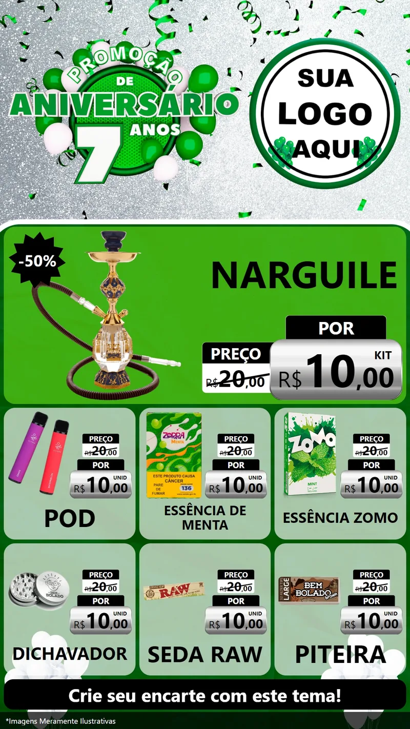 Modelo de Rede Social para Stories com o tema Promoção de Aniversário - 7 Anos para Tabacaria