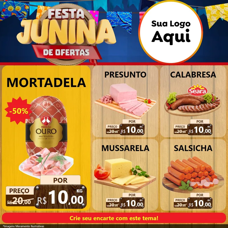 Modelo de Rede Social para Feed Facebook com o tema Festa Junina de Ofertas para Frios e Laticínios