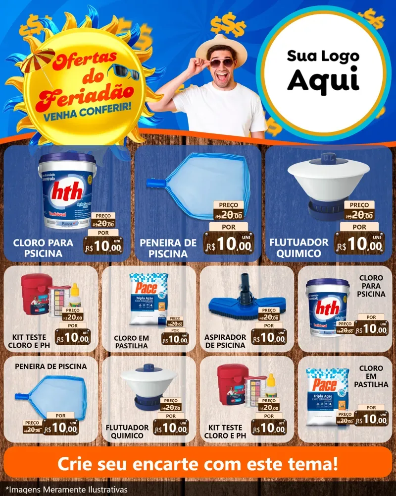 Modelo de Rede Social para Feed Instagram com o tema Ofertas do Feriadão para Produtos para Piscina