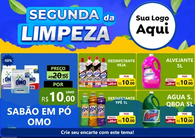 Modelo de Encarte para Encarte A4 Horizontal com o tema Segunda da Limpeza para Produtos de Limpeza