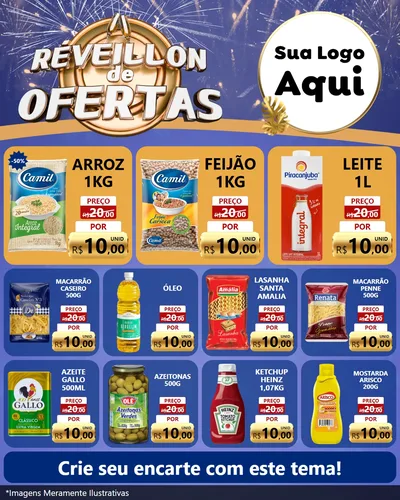 Modelo de Rede Social para Feed Instagram com o tema Réveillon de Ofertas para Supermercado