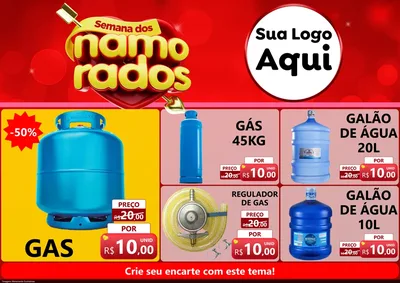 Modelo de Encarte para Encarte A4 Horizontal com o tema Semana dos namorados para Água e gás