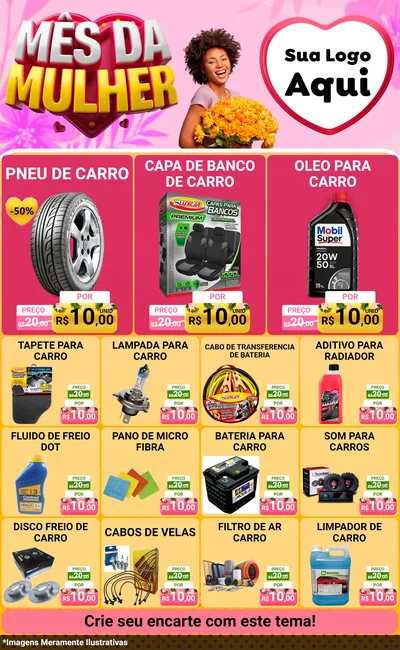 Modelo de Encarte para Encarte Grande com o tema Mês da Mulher para Auto peças