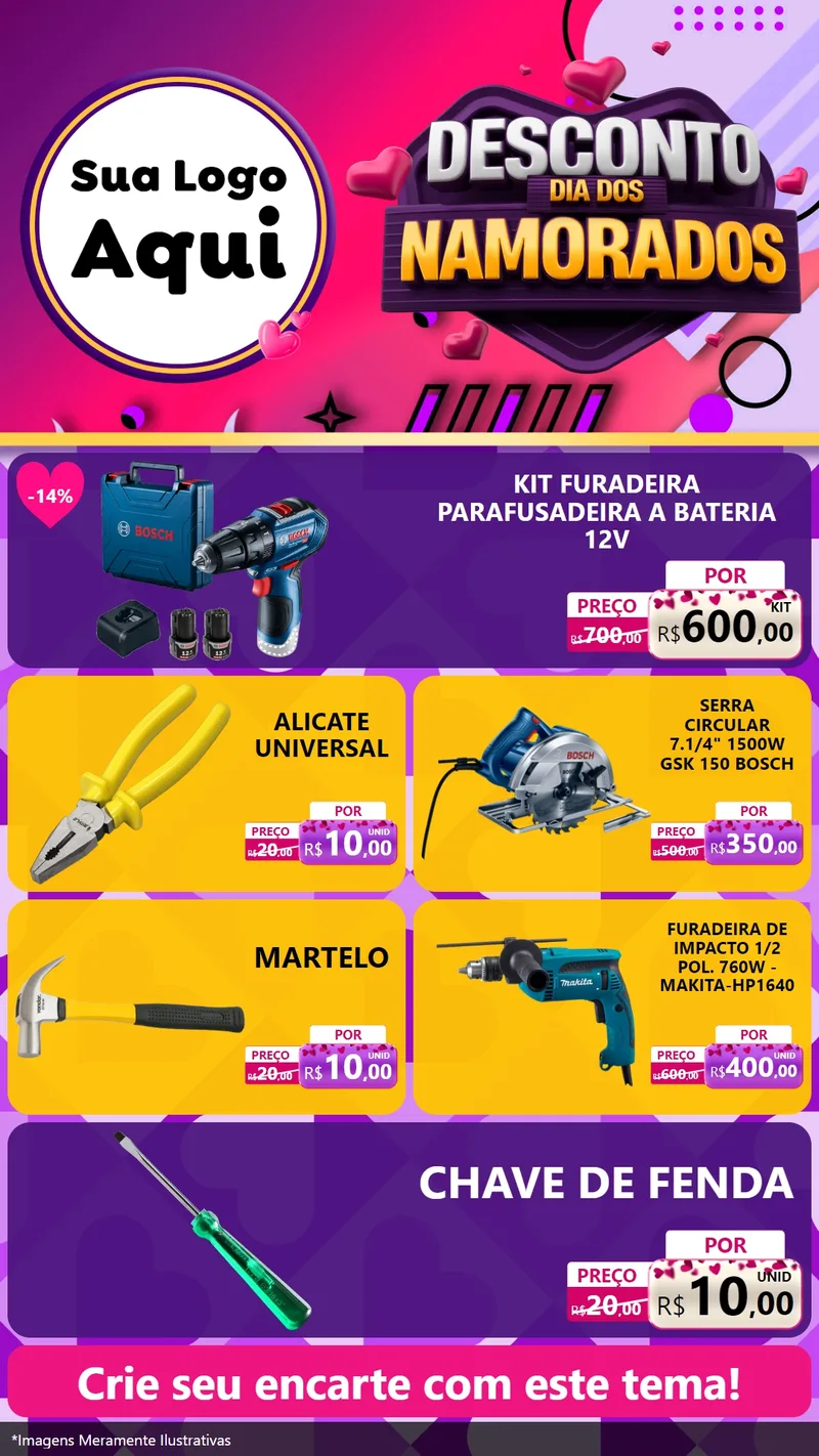 Modelo de TV para TV Vertical com o tema Desconto Dia dos Namorados para Maquinas e Ferramentas