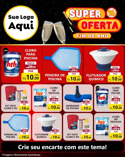 Modelo de Rede Social para Feed Instagram com o tema Super Oferta Fim de Ano para Produtos para Piscina